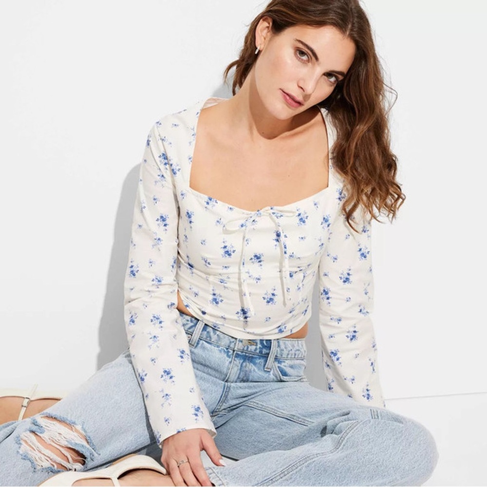 NWT Wild Fable Long Sleeve Cotton Milkmaid Top Size M
